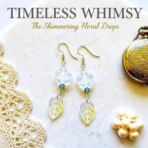 Is it Spring Yet??? Iridescent Glowing Shimmering Flower + Leaf Dangle Earrings